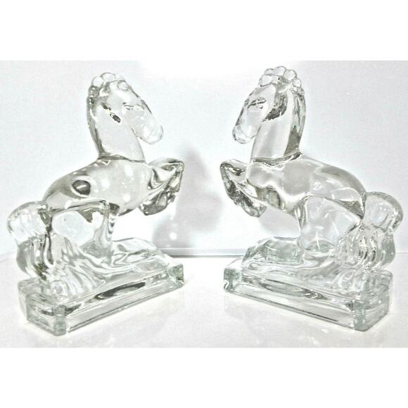 VTG Pair 1940's American Glass Co Smith GLASS HORSE BOOKENDS 8" Limited Edition - Picture 9 of 9